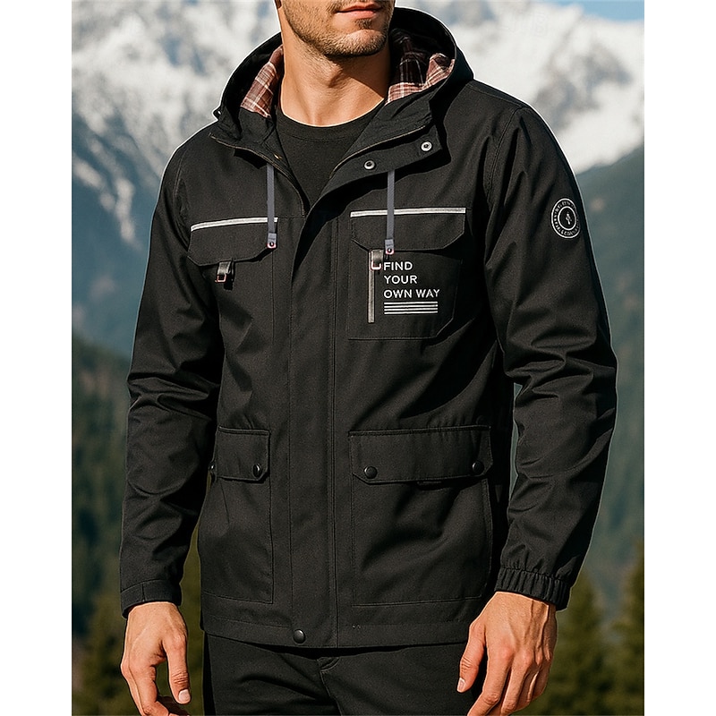 Men's Softshell Jacket Hiking Jacket Cargo Jacket Outdoor Thermal Waterproof Windproof Warm Hiking Outfits Hiking Clothes Spring Autumn / Fall Jacket Hunting Climbing Running Letter & Number Black