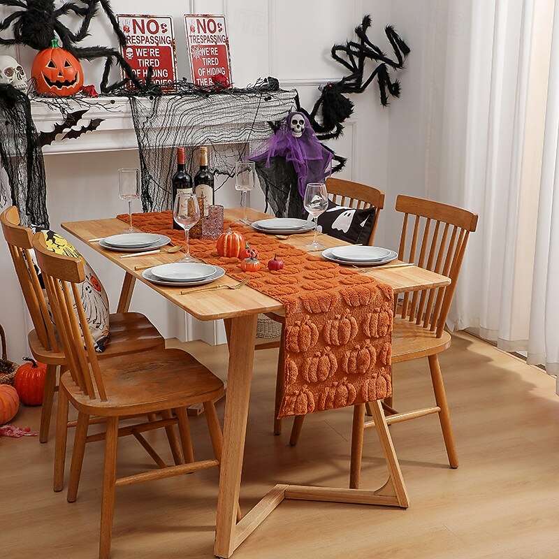 Halloween Table Runner Table Flag - 3D Quilted Pumpkin Embroidery Table Runner, Premium Dining Decor for Parties & Mall Displays2