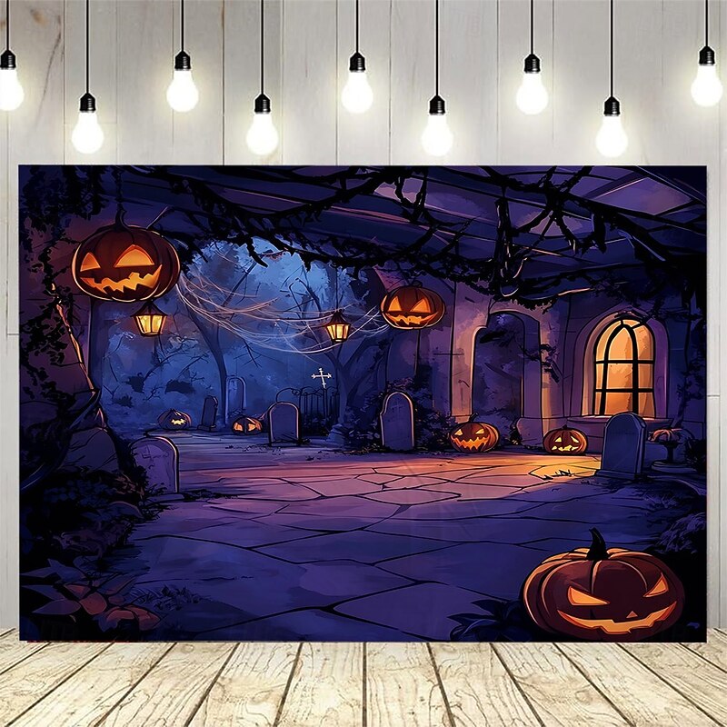 Halloween Backdrop Tapestry Haunted House with Pumpkins and Bats – Spooky Gothic Wall Hanging Decoration for Party, Bedroom, Living Room, Office – 2025 Halloween Large Polyester Fabric Wall Art, Room Aesthetic Decor3