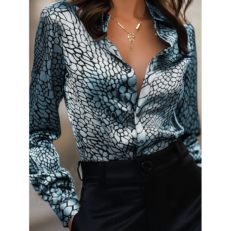 Women's Work Shirt Ombre Graphic Elegant Stylish Casual Long Sleeve Shirt Collar Regular Tops Work Party Evening Wear Daily Silver Blue Spring, Fall, Winter, Summer2