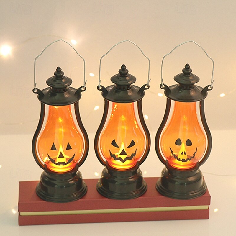 1 Pc Halloween Handheld Pumpkin Lamp Wind Light Small Oil Lamp Atmosphere Decoration Electronic Candle Horse Lantern4