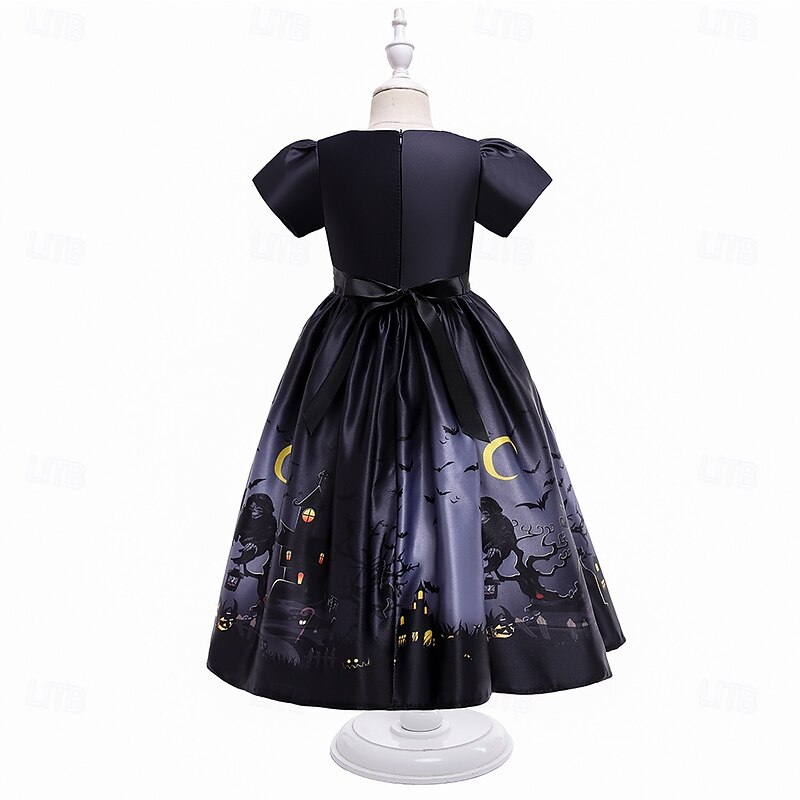 Kids Girls' Party Dress Graphic Short Sleeve Special Occasion Princess Polyester Party Dress Summer Spring 6-12 Y Black Purple4