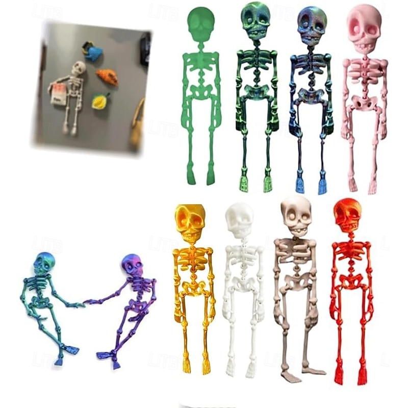 Movable Skull Magnets for Fridge Poseable Skull Fridge Magnets with Movable Joints Decorative Skull Halloween Skeletons Magnets for Kitchen Office Locker