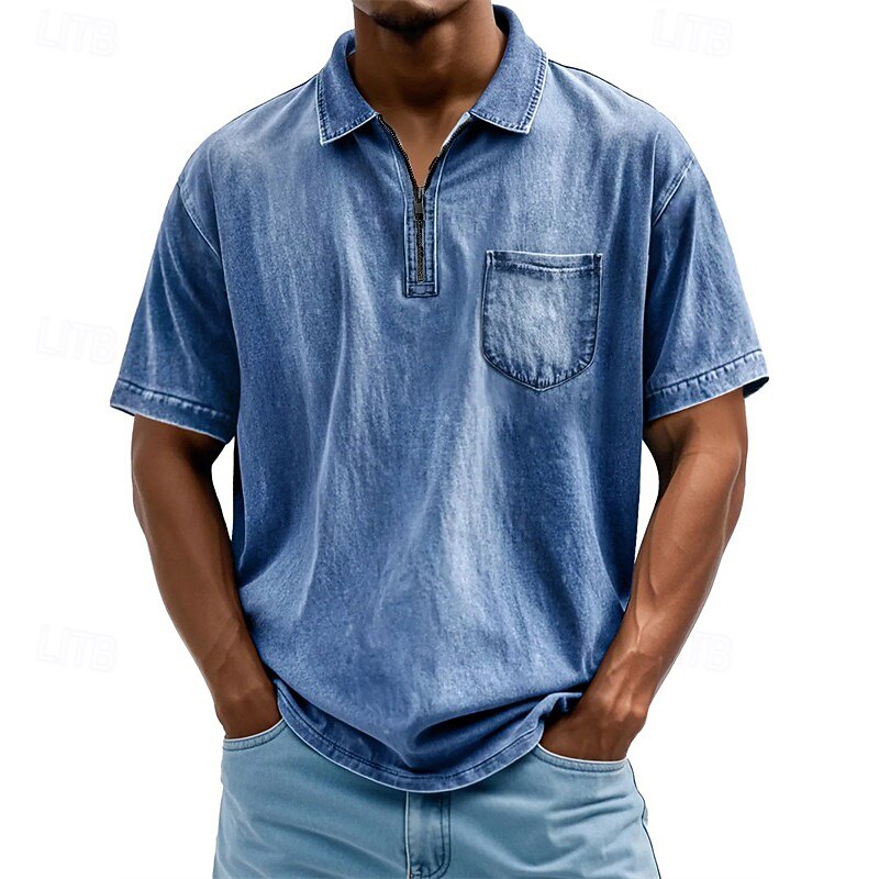 Men's Polo Shirts Quarter Zip Polo Daily Wear Date Quarter Zip Short Sleeve Fashion Basic Plain Zipper Pocket Summer Regular Fit Black Pink Royal Blue Blue Purple Green Polo Shirts2
