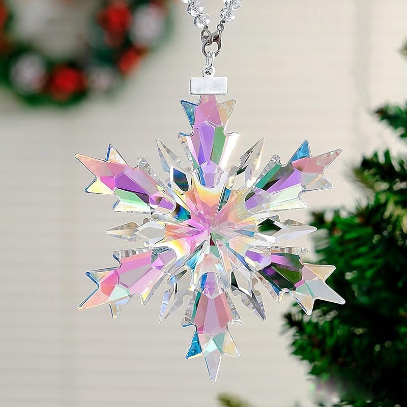 Crystal Snowflake Suncatcher Christmas Tree Ornament Pendant Crystal Sun Catcher Car Interior Decoration Window Garden Chandeliers for Home Garden Decor