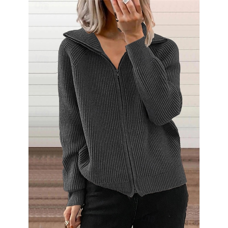 Women's Winter Coat Comfortable Breathable Zipper Fashion Daily Plain Outdoor Casual Daily Zipper Regular Lapel Regular Fit Long Sleeve Outerwear Black White Blue Spring Fall2