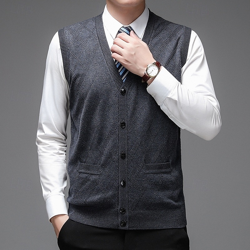 Men's Sweater Dress Sweater Cardigan Sweater Knit Sweater Ribbed Knit Regular Tops Knitted Ribbed Plain V Neck Fashion Shawls Formal Business Clothing Apparel Spring Fall Burgundy Camel M L XL