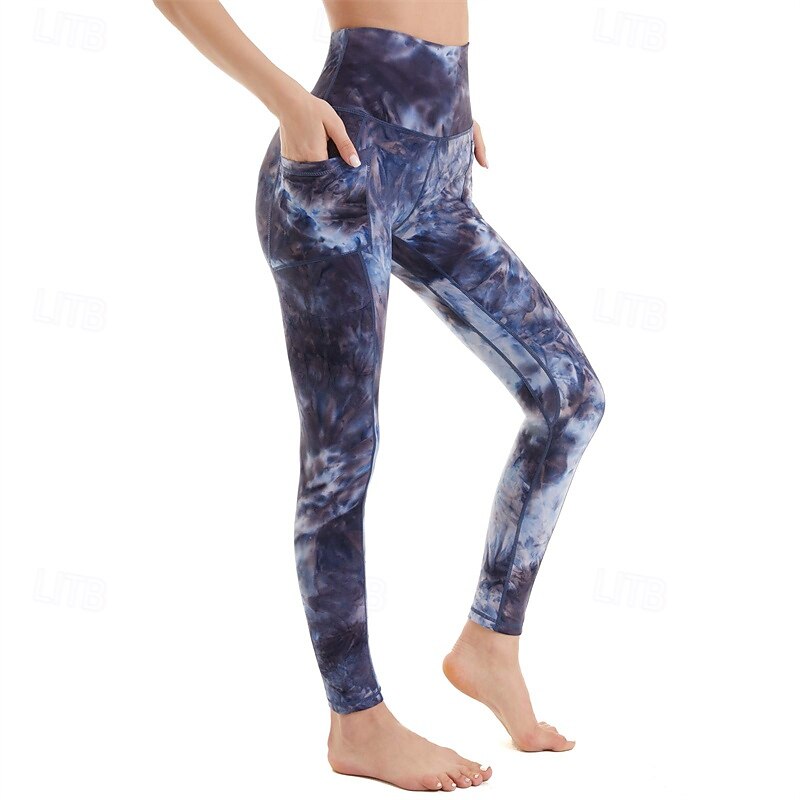 Women's Capri Leggings Yoga Leggings with Pockets Tummy Control Gym Athletic Running Bottoms Abstract Printing Blue Dark Blue Rose Red Fall Sports Activewear Slim4