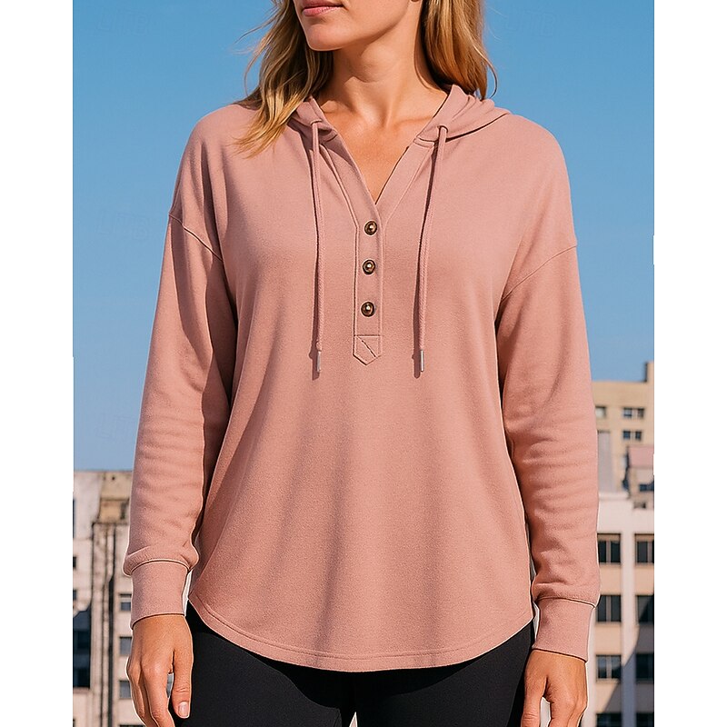 Women's Casual Sweatshirt Pullover Hoodie Drawstring Long Sleeve Top Athleisure Fall Solid Colored Fashion Outdoor Travel Sportswear Activewear Black Pink Burgundy