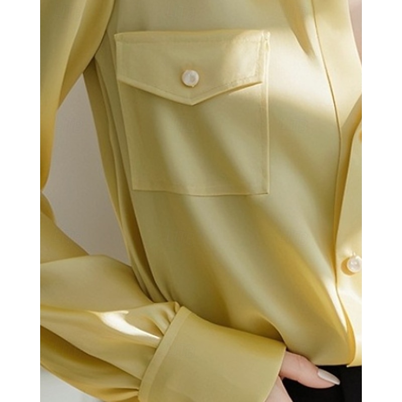 Women's Shirt Blouse Plain Active Stylish Long Sleeve Shirt Collar Regular Tops Work Formal Wear Pocket Buttons Yellow Fall3