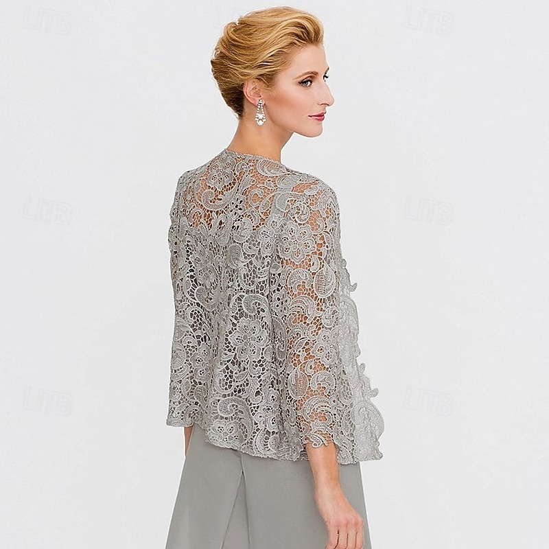 Mother's Wraps Bolero Coats / Jackets Elegant 3/4 Length Sleeve Floral Lace Wedding Guest Wraps With Lace For Fall Wedding Event Formal Party Spring & Summer Only Wraps dress to impress2