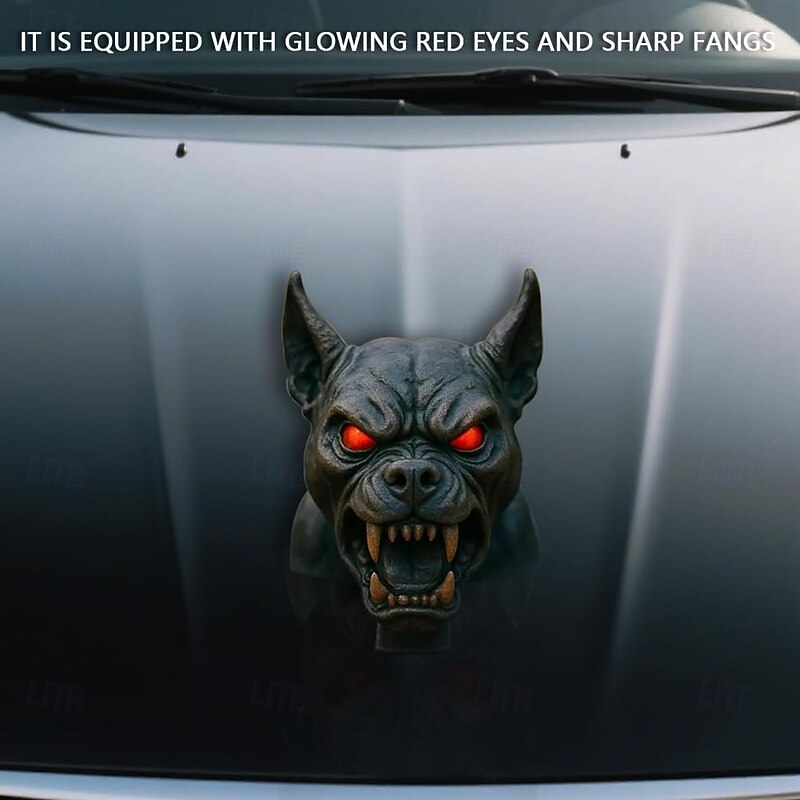 Demon Dog Car Hood Ornament 3D Car Demon Dog Ornament Snarling Demon Dogs Head Hood Ornaments Sculpture Suitable for All Types of Cars3