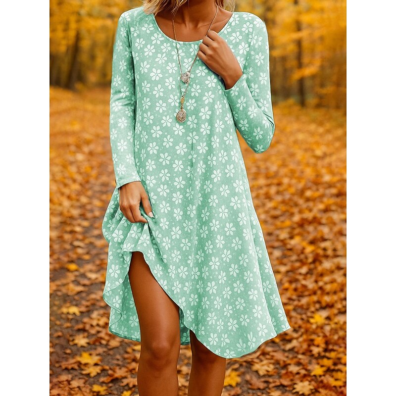 Women's Mini Dress Crew Neck Long Sleeve Casual Dress T Shirt Dress Tee Dress A Line Dress Casual Regular Fit Floral Graphic Blue Purple Green Khaki Fall Winter4