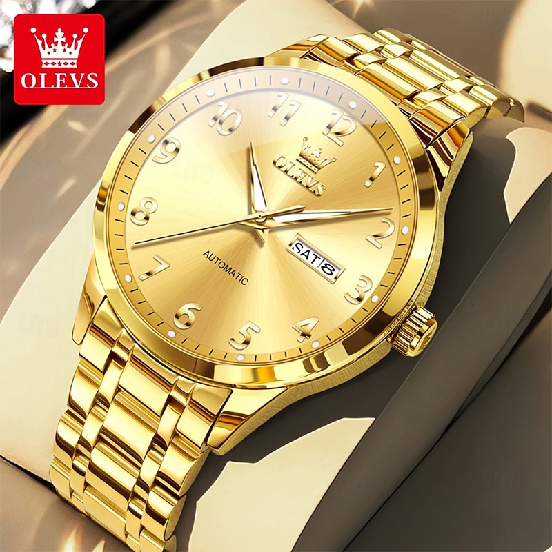 OLEVS Men Mechanical Watch Minimalist Fashion Business Wristwatch Automatic Self-winding Luminous Calendar Date Week Steel Watch