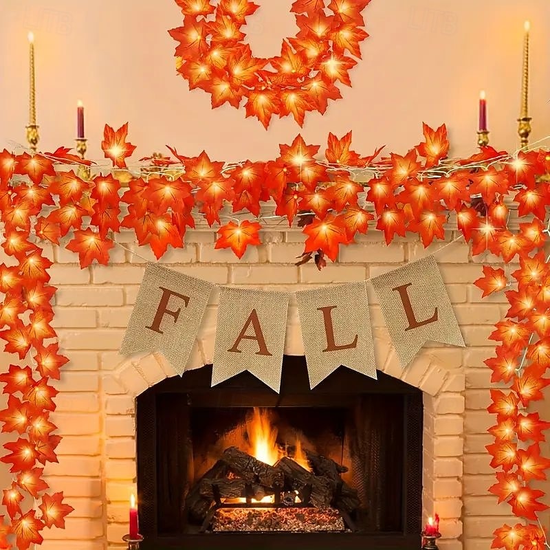 10/20/40 LED Maple Leaf Pumpkin String Lights Battery Powered Autumn Theme Decoration for Halloween Christmas Thanksgiving Holiday Home Courtyard Decoration