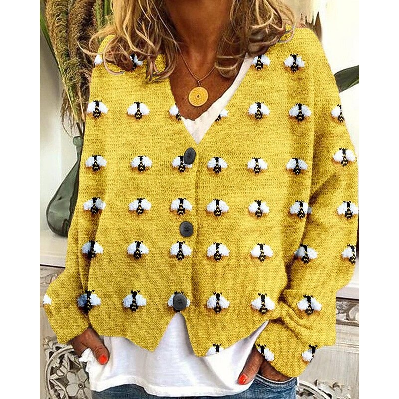 Women's Coat Casual Jacket Warm Comfortable Print Fashion Modern Casual Floral Going out Weekend Single Breasted Regular V Neck Regular Fit Long Sleeve Outerwear Yellow Pink Green Fall Winter2