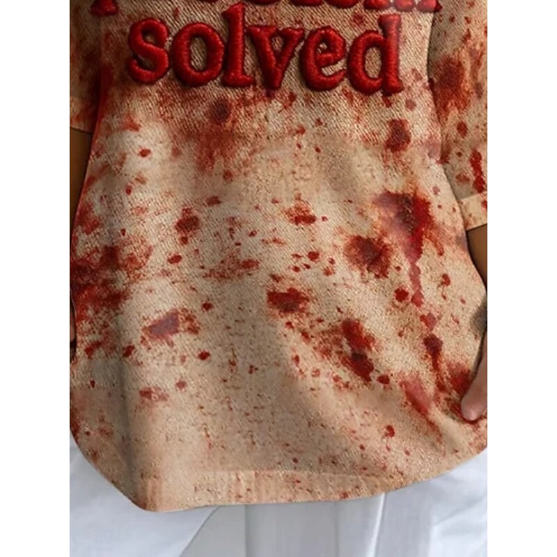 Women's Blouse Graphic Letter Daily Casual 3/4 Length Sleeve V Neck Regular Tops Daily Holiday Print Red Summer Spring Fall3