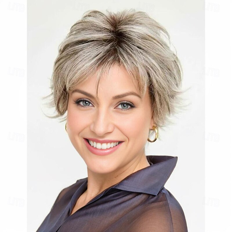 Women's Short Layered Silver Grey Pixie Wig – Heat-Resistant Synthetic Hair for Cosplay, Halloween & Daily Fashion