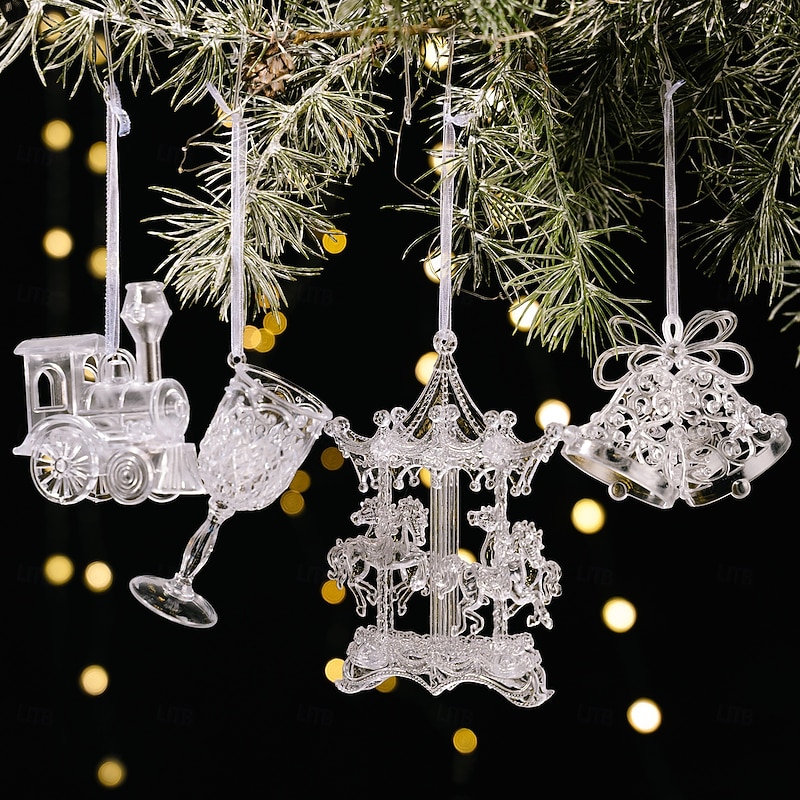 10PCS Christmas Crystal Ornaments, Acrylic Angel & Bell Hanging Decorations, Transparent Christmas Tree Ornaments for Holiday Party Home Decor4