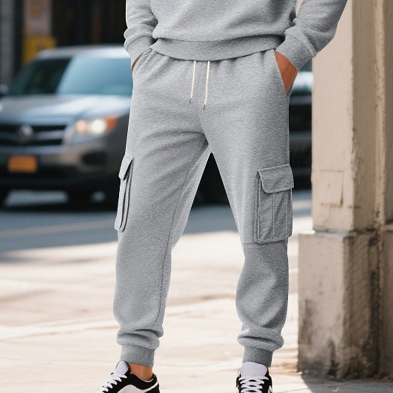 Men's Sweatpants Fleece Pants Joggers Trousers Cargo Sweatpants Drawstring Pocket Elastic Waist Solid Colored Moisture Wicking Breathable Full Length Outdoor Casual Daily Fashion Streetwear Black