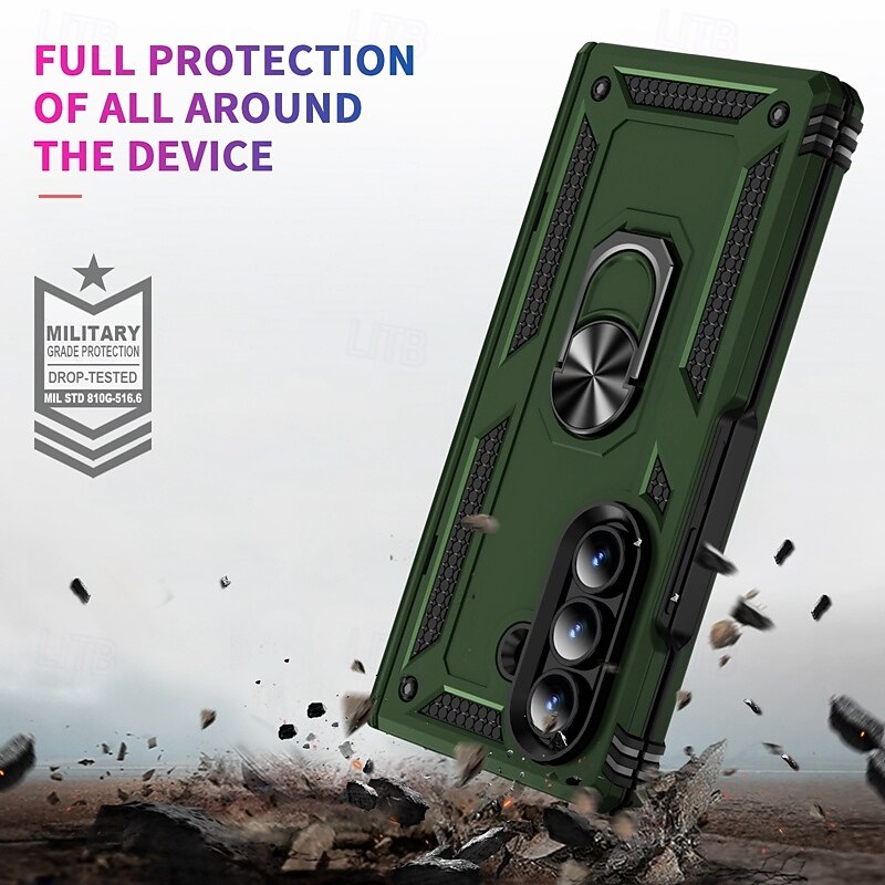Phone Case For Samsung Galaxy Z Fold 7 Z Fold 6 Z Fold 4 Back Cover Magnetic Kickstand Ring Buckle Armor TPU PC3