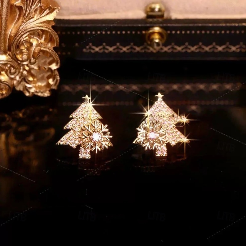 Rotatable Christmas Tree Earrings, Elegant Zircon Stud Earrings for Women, Korean Fashion Jewelry, Stylish Holiday Ear Accessories, Unique Summer Versatile Gift