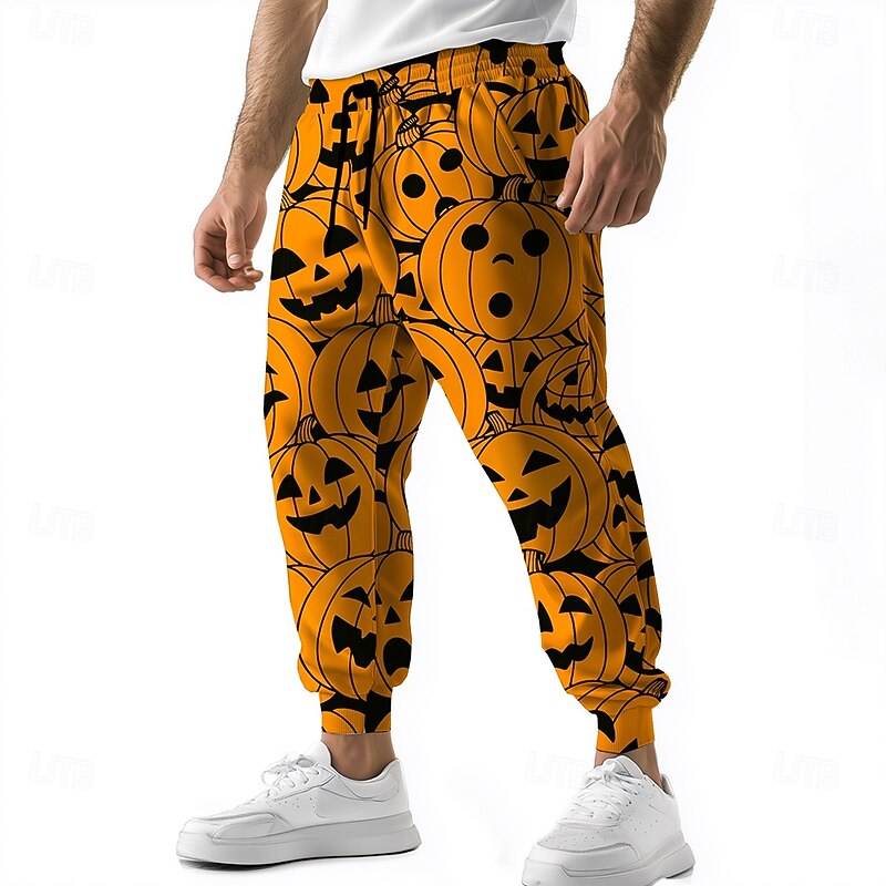 Halloween Men's Pumpkin Halloween Costumes Sweatpants Joggers Trousers Mid Waist Drawstring Elastic Waist Dark Gothic Style Holiday Streetwear Athletic Sweatpants with Pockets Spring Fall 3D Print