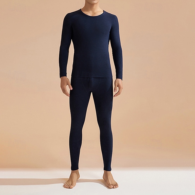 Men's Cold Weather Top Bottom Base Layer Top & Bottom Thermal Underwear Set Winter Thick Clothing Suit Black Light Grey Athletic Running Yoga Warm Long Sleeve Sport Activewear2