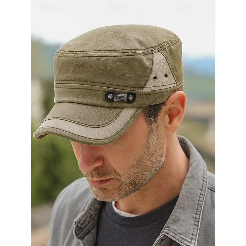 Men's Cotton Canvas Cadet Military Cap – Adjustable Patrol Hat with Curved Brim, Vent Eyelets & Logo Detail, Lightweight Breathable Style for Hiking, Fishing, Travel & Everyday Outdoor Wear - Main Image