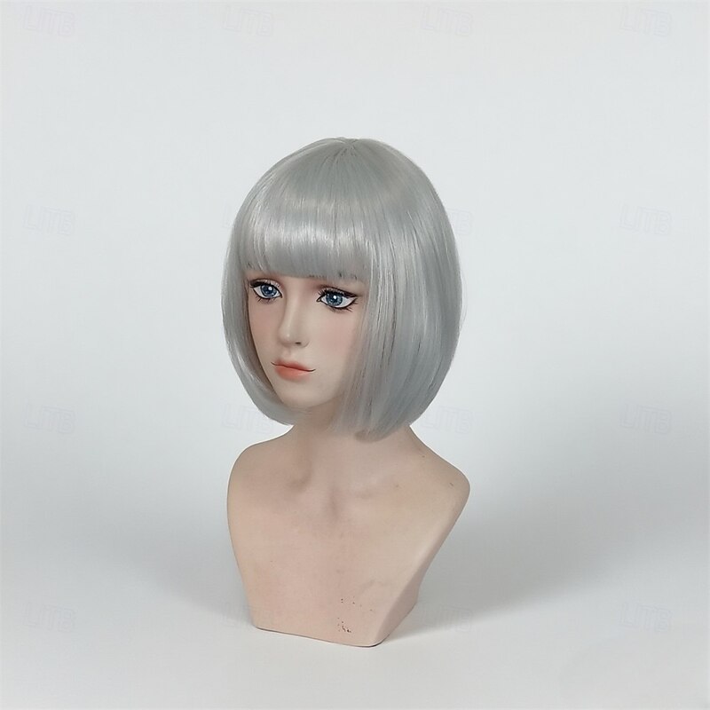 Megan2 Silver White Short Bob Short Hair Anime Wig for Women COS Wig Cross-border New Wig for Women Children3