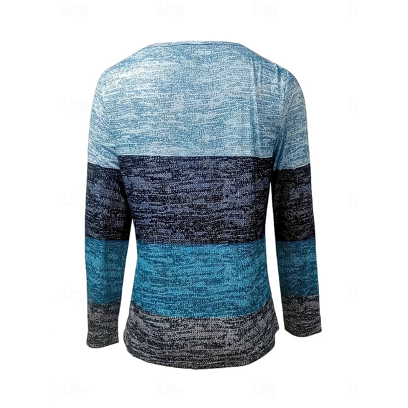 Women's T Shirt Graphic Geometric Striped Vintage Stylish Classic Long Sleeve Notched Neck Regular Tops Daily Weekend Print Sky Blue Spring Fall Winter3