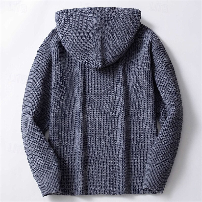 Men's Cardigan Sweater Cropped  Sweater Knit Sweater Ribbed Knit Regular Tops Buttons Plain Lapel Fashion Classic Vacation Daily Wear Clothing Apparel Fall Winter Gray M L XL3