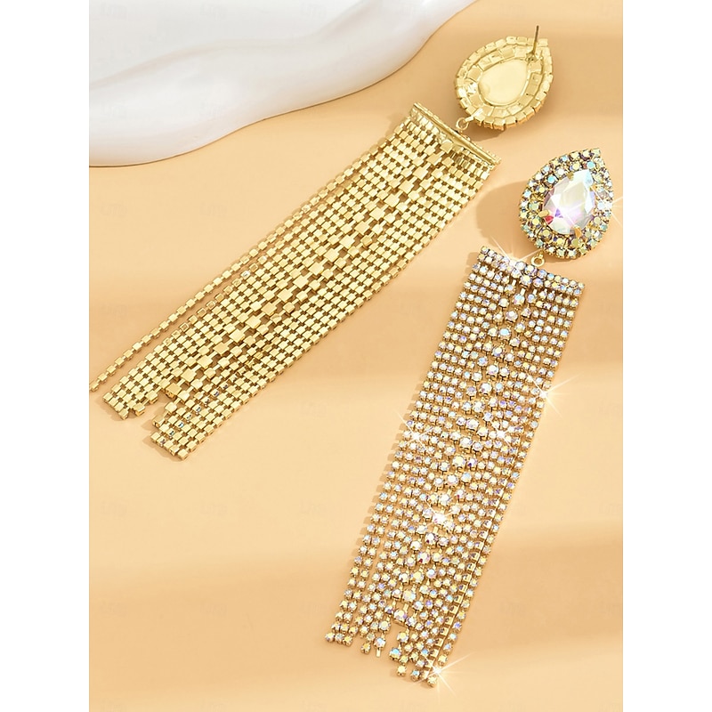 Women's Crystal Rhinestone Tassel Earrings, Long Dangle Statement Jewelry for Nightlife Party and Club Outfits3