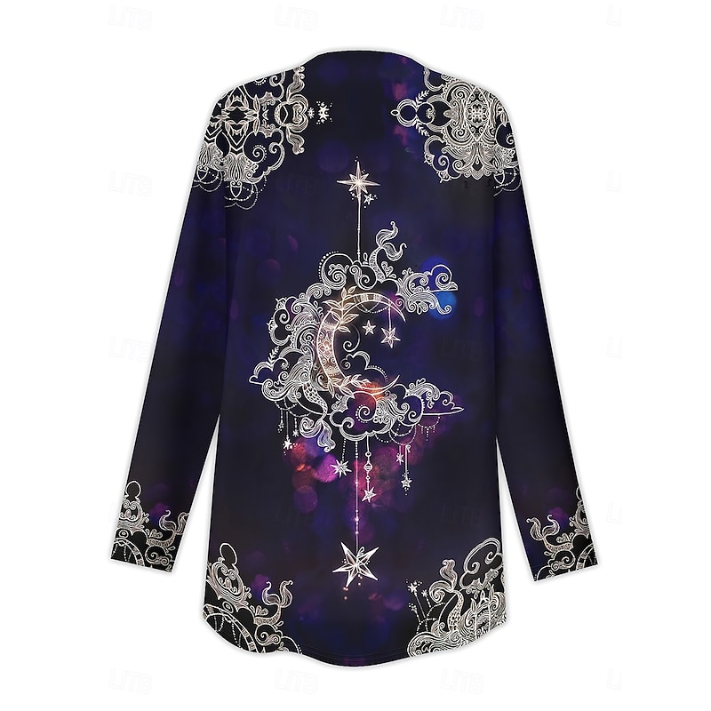 Women's Trench Coat Lightweight Comfortable Print Active Vintage Casual Geometric Casual Short Collarless Regular Fit Long Sleeve Outerwear Blue Purple Orange Spring Fall2