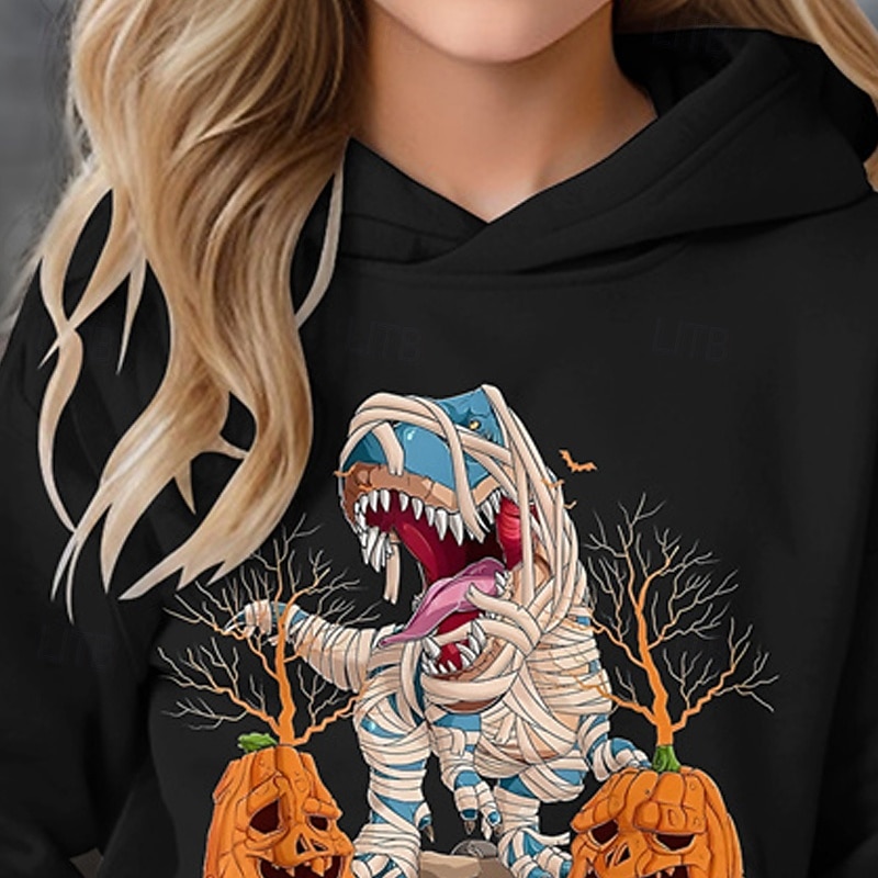 Halloween Boys' 3D Pumpkin Dinosaur Hoodie Long Sleeve Spring Fall Fashion Streetwear Kids 4-12 Years Hooded Outdoor Casual Daily Regular Fit2