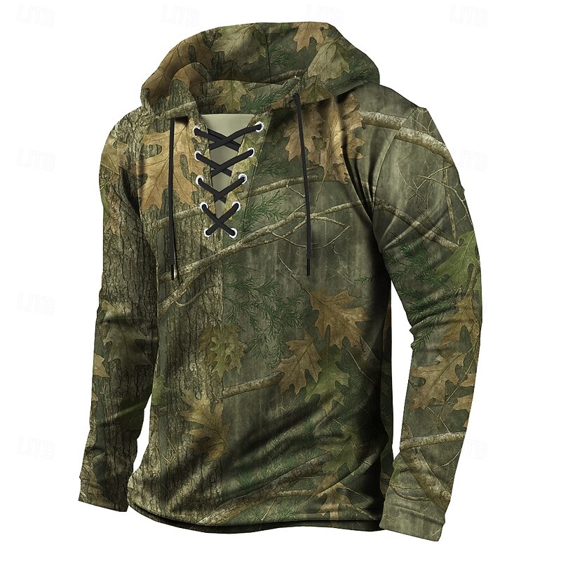 Men's Camo Camouflage Hoodie Sweatshirt Classic Military Hooded Outdoor Hunting Blue Green Drawstring Fall Winter Designer