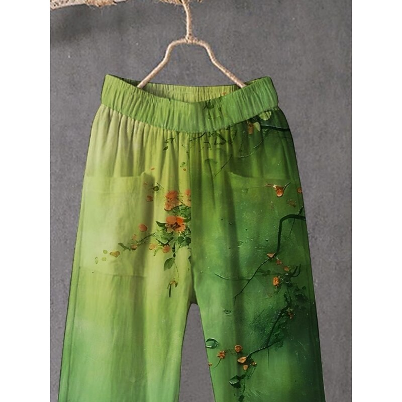 Women's Chinos Pants Trousers Streetwear Casual Full Length High Waist Floral Elastic Waist Print Breathability Comfortable Stretchy Vacation Street Daily Wear Green Summer Spring Fall Regular Fit2