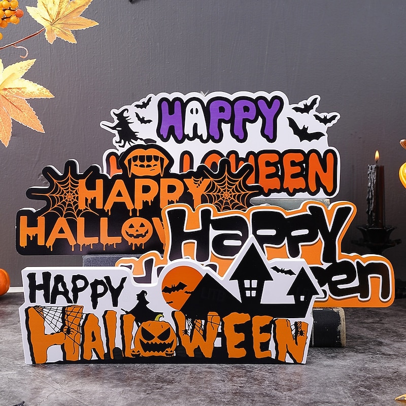 Halloween Decor Foam Board Tabletop Decorations – Bat, Castle, Spiderweb, Letter Shapes for Spooky Indoor Home, Desk, and Party Display