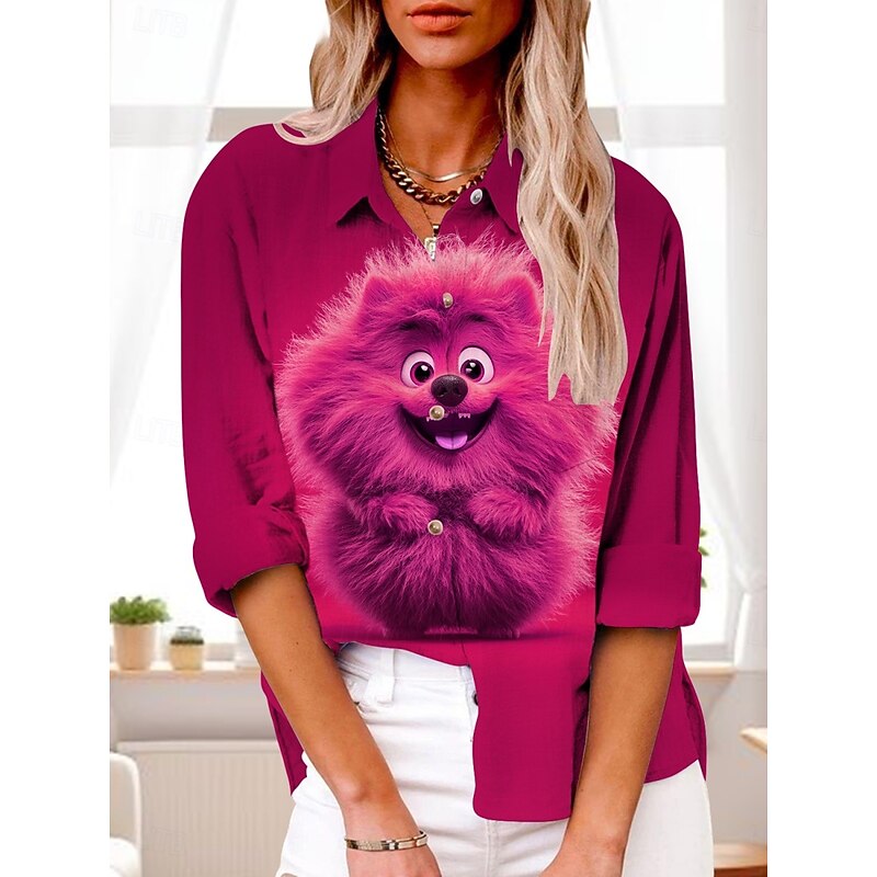 Women's Shirt Graphic Active Daily Stylish Long Sleeve Shirt Collar Regular Tops Daily Holiday Buttons Print Yellow Red Purple Summer Spring Fall