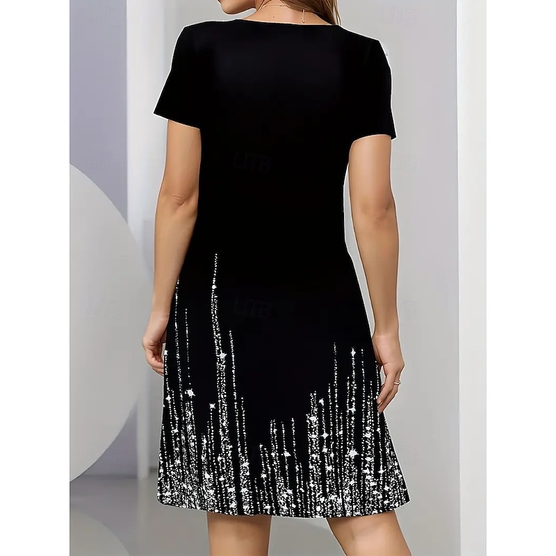 Women's Midi Dress Elegant Party Evening Crew Neck Short Sleeve T Shirt Dress Tee Dress Shift Dress Casual Formal Daily Regular Fit Floral Abstract Short Sleeve Crew Neck Black Blue Green Spring4