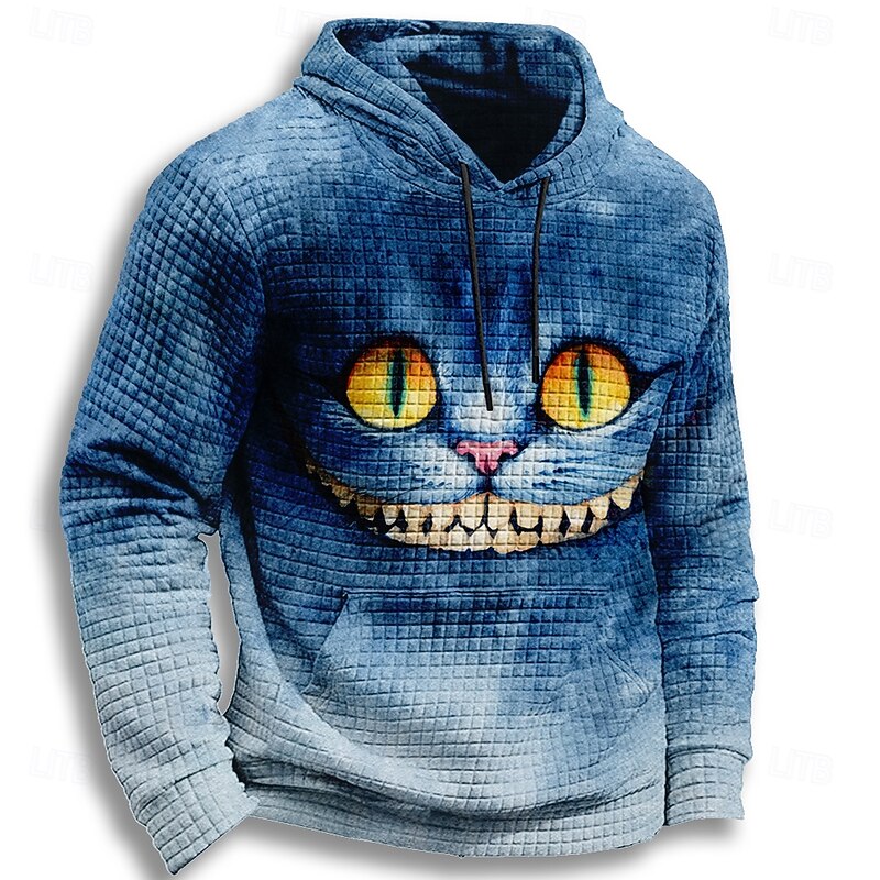 Halloween Men's Cat Pumpkin Hoodie Sweatshirt Gothic Crew Neck Party Gift Streetwear Blue Purple Drawstring Fall Winter Designer
