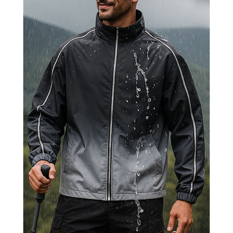 Men's Windbreaker Softshell Jacket Hiking Jacket Outdoor Waterproof Windproof Hiking Outfits Hiking Clothes Spring Autumn / Fall Top Camping / Hiking / Caving Running Gradient Black Grey3