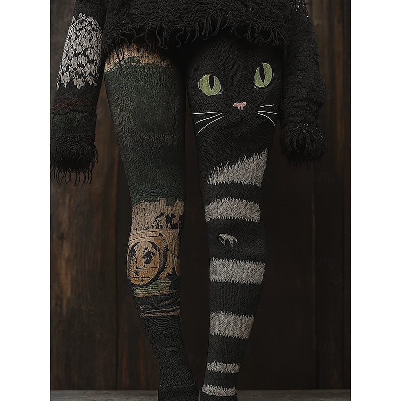 Women's Leggings Vacation Vintage Ethnic Style Ankle-Length High WaistPantsHalloween Graphic Animal Cat 3D Print Quick Dry Breathability Soft Stretchy Outdoor Home Causal White Purple Green Fall2