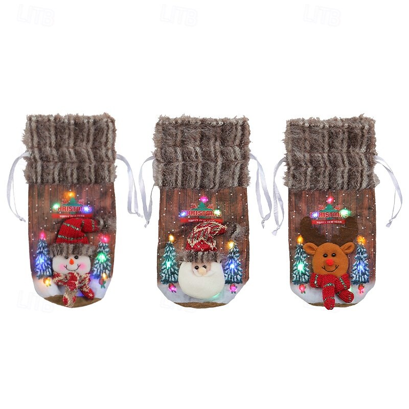 Christmas Glowing Wine Bottle Cover Creative Luminous Wine Glass Sleeve Festive Holiday Tabletop Decoration Perfect for Restaurant Bar Party Home Seasonal Display2