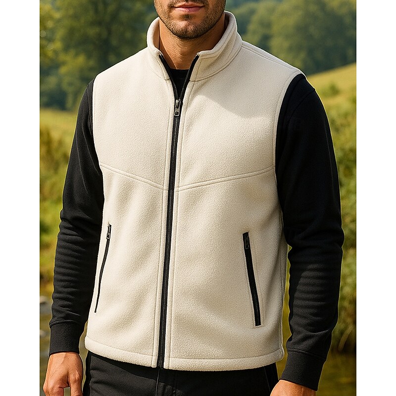 Men's Hiking Vest Fleece Vest Winter Outdoor Thermal Warm Top Black White Green Dark Blue Grey