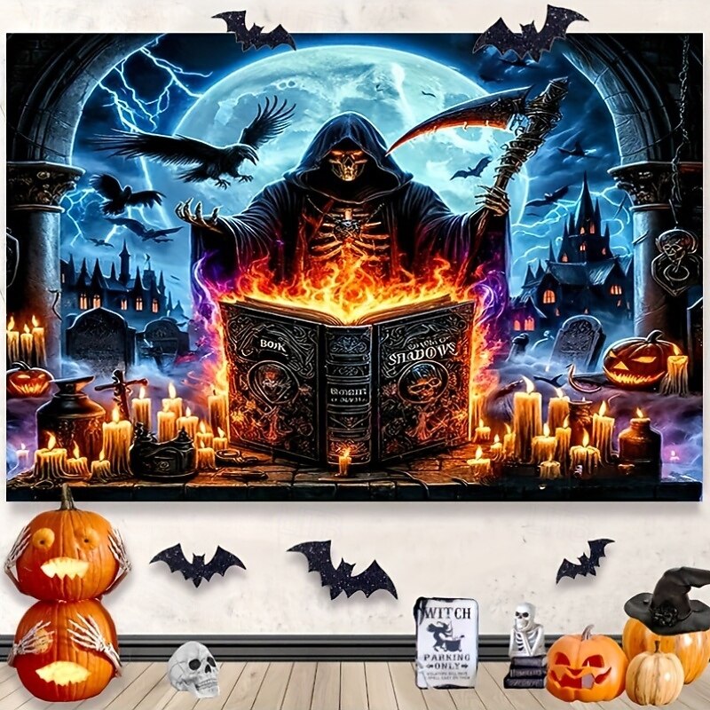 Haunted Graveyard Tapestry – Spooky Forest Cemetery Wall Hanging with Moonlight and Mist, Gothic Halloween Wall Decoration for Bedroom or Party Room4