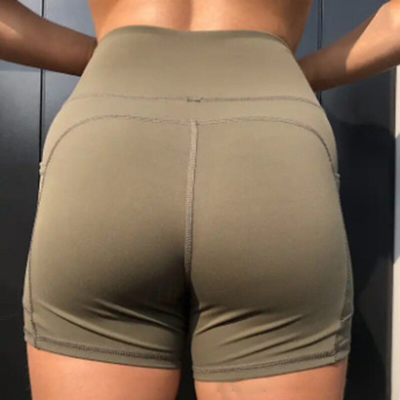 Women's Yoga Shorts Biker Shorts Tummy Control High Waist Gym Volleyball Workout Bottoms Solid Color Black Blue Khaki Sports Activewear3