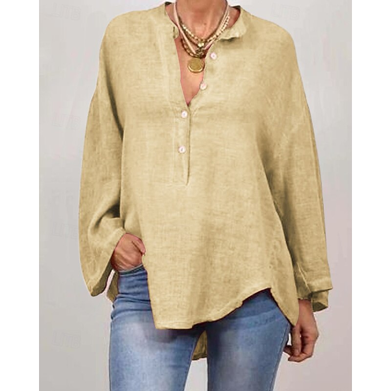 Women's Shirt Texture Blouse Blouse Plain Modern Casual Long Sleeve V Neck Regular Tops Daily Going out Buttons Asymmetric Hem Pink Royal Blue Apricot Gray Fall4