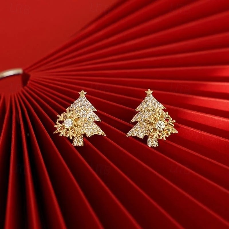 Rotatable Christmas Tree Earrings, Elegant Zircon Stud Earrings for Women, Korean Fashion Jewelry, Stylish Holiday Ear Accessories, Unique Summer Versatile Gift2
