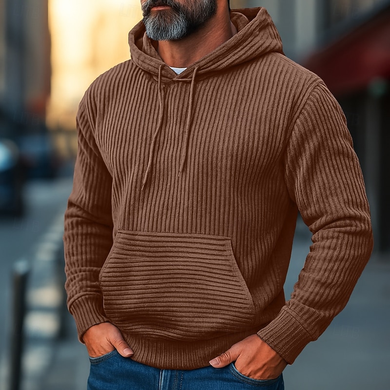 Men's Hoodie Corduroy Pullover Hoodie Sweatshirt Navy Blue Blue Camel Orange Brown Hooded Plain Textured Sports & Outdoor Casual Daily Streetwear Cool Sportswear Fall & Winter Clothing Apparel Hoodies3